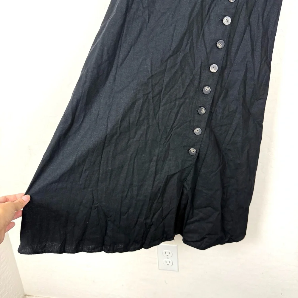 Madewell Linen-blend button-wrap midi dress in Black - Picture 8 of 12